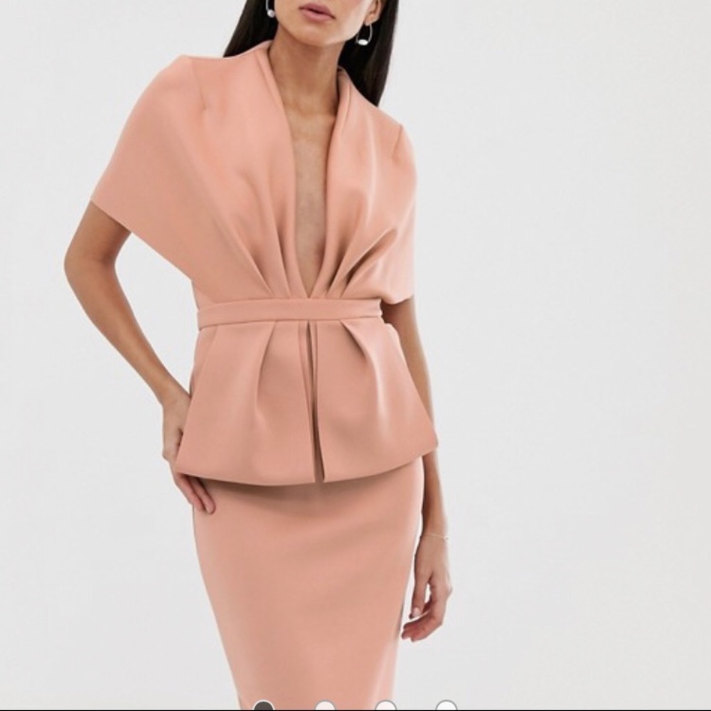 Tall structured plunge kimono midi dress w peplum